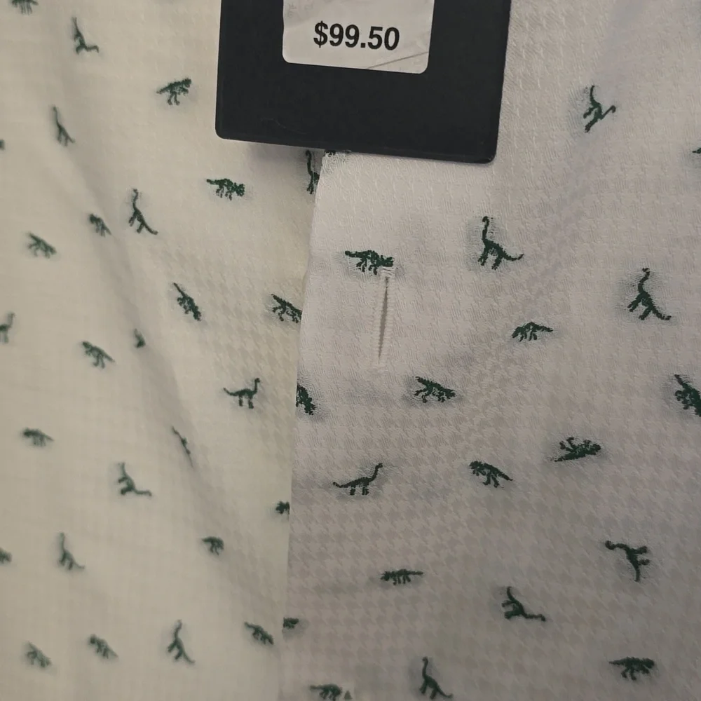 Murano White Prehistoric Dinosaur Pattern White Green Dress Shirt New $99 4XB - Picture 5 of 6